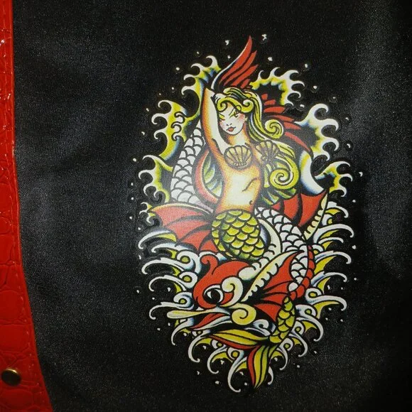 Ed Hardy Dragon Mermaid Tattoo Tote Bag • Red Croc Trim • Y2K Punk Streetwear - Picture 4 of 10